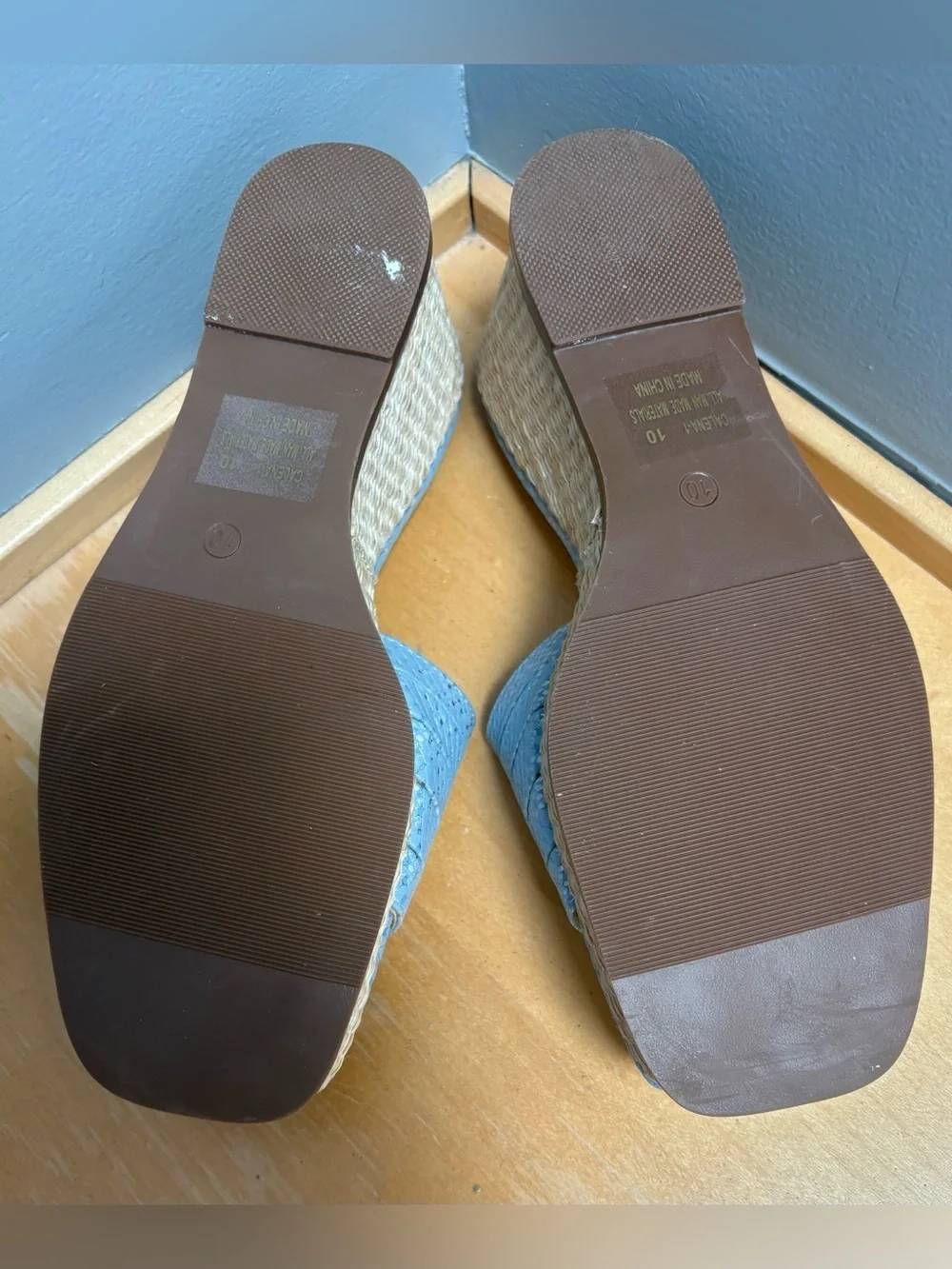 Kayleen Blue Snakeskin Print Espadrille Wedge Slides Size 10 NWOB
